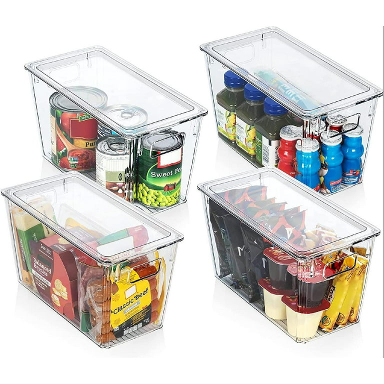 Organizer Bins with Attached lids, Kitchen Pantry Organization Storage Bins,  Small Clear Storage Box for Fridge