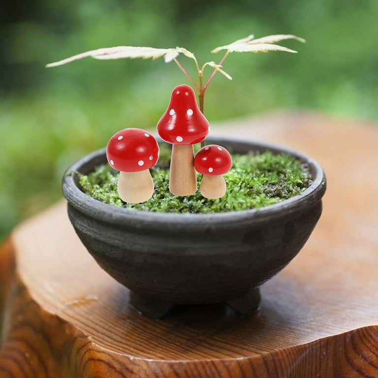 unbranded 24 pcs Miniature Mushrooms Bonsai Patio Decoration Wood Mushroom  Adornments