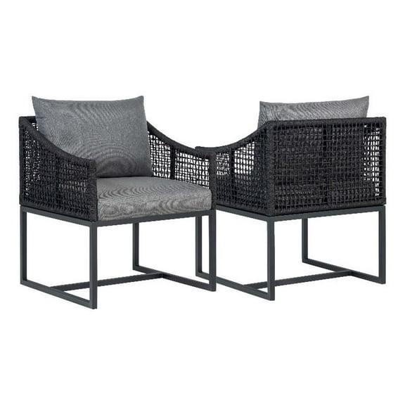Pemberly Row Outdoor Aluminum Dining Chair with Rope Design - Black