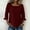 Wine, variant on Women's Solid V-Neck Long Sleeve Casual Top with Three-Quarter Sleeve