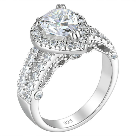 HAWRIN 2.7 Ct Pear Cut Engagement Rings for Women Halo 925 Sterling Silver Rings Cubic Zirconia Size 6