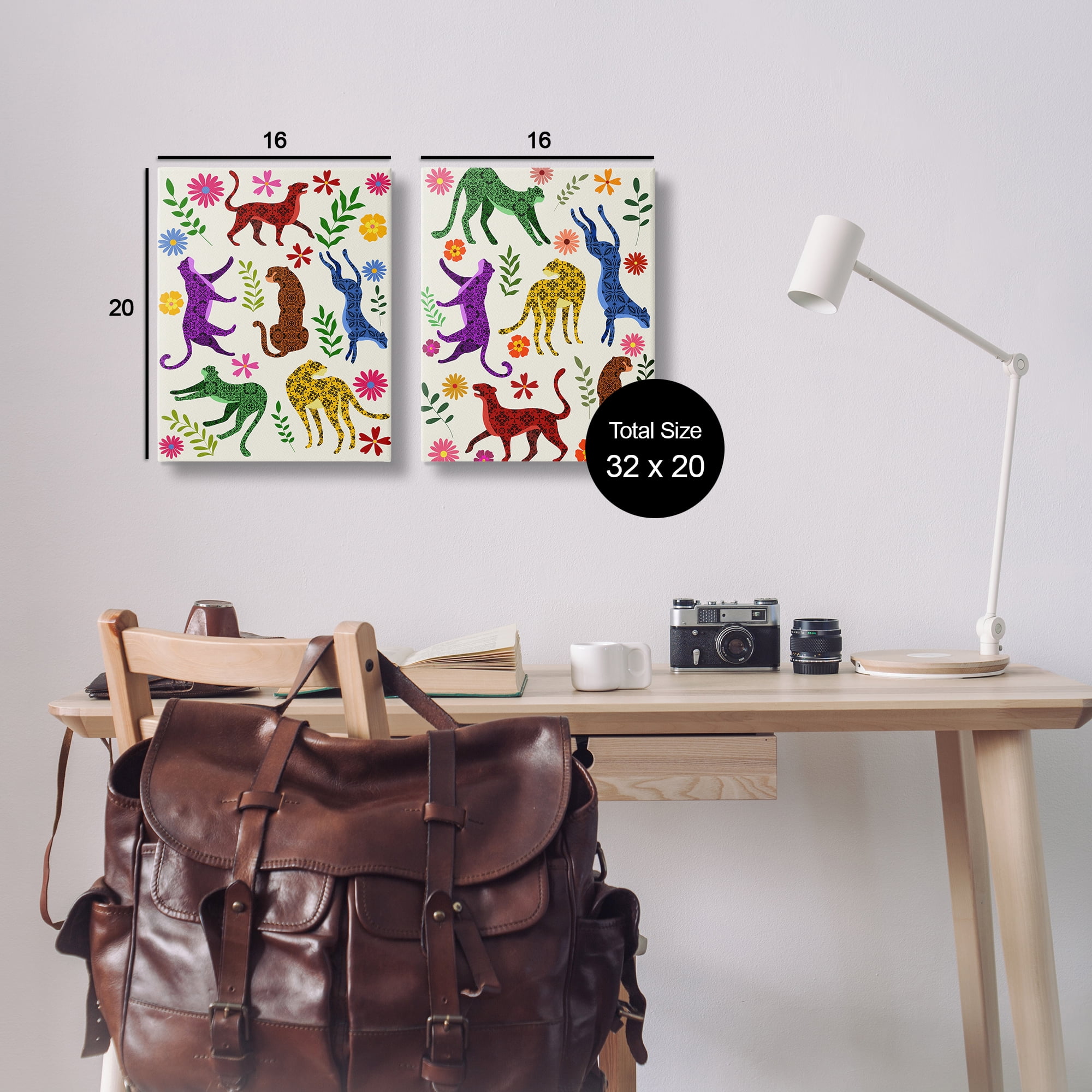 Stupell Industries Patterned Floral Jungle Cats Animals Painting Wrapped Canvas Art Print Wall Art, 16 x 20, Set of 2