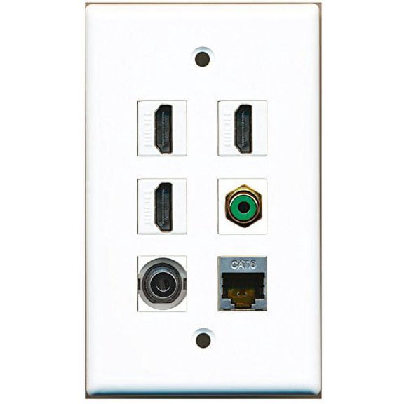 RiteAV - 3 HDMI 1 Port RCA Green 1 Port Shielded Cat6 Ethernet 1 Port 3.5mm Wall Plate