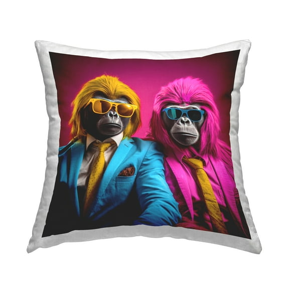 Stupell Industries Pink Fashion Apes Decorative Printed Throw Pillow, 18 x 18
