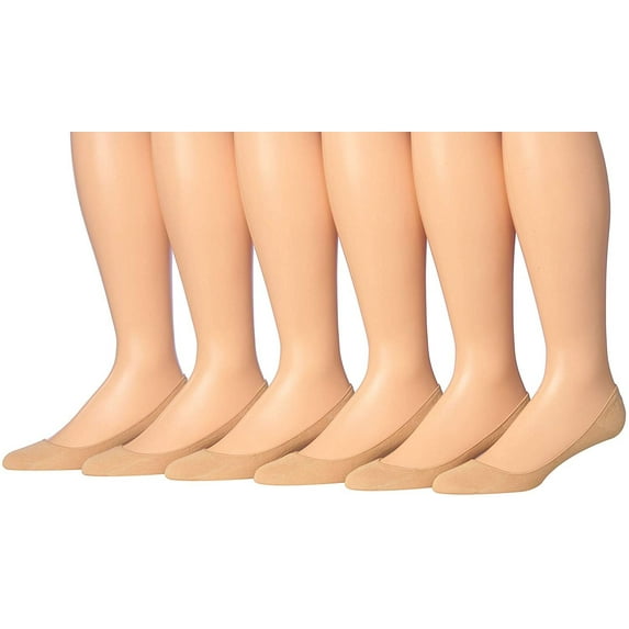 Tipi Toe Women's 6-Pairs Ultra Low Cut No Show Flats & Heels Shoe Foot Liner Socks With Non Slip Heel Silicon Gel Grip, P15-6-NUD
