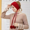 thumbnail image 3 of Winter Tie Knitting Warm Ear Protector Plush Hair Ball - Khaki, 3 of 6