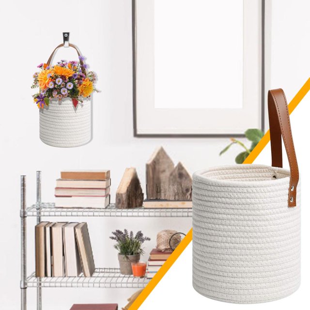 Feltree Handwoven Wall-Mounted Hanging Basket Planter - Faux Rattan Decor for Plants, Storage and Home Garden, 7 Inch