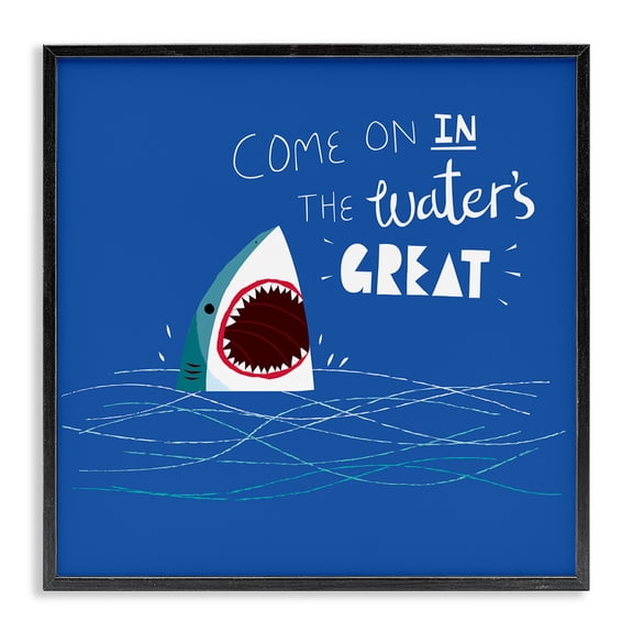 Stupell Industries Contemporary The Waters Great Funny Shark Black Framed Giclee Art, 12 x 12, by Michael Buxton