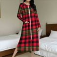 thumbnail image 6 of Womens Long Nightgowns Plaid Zipper Robes Christmas Pajama with Pocket Long Sleeve Bathrobes Loose Full Length Loungewear Warm Sleepwear Crew Neck House Coat, 6 of 9
