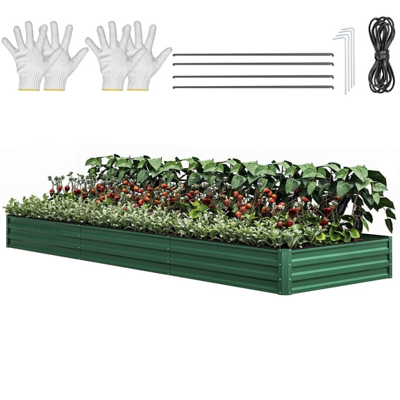 ModFusion Galvanized Raised Garden Bed, 12 × 4 × 1 ft, with Rubber Strip, Metal Anchors, 359-Gallon Corrugated Planter Box Kit, Steel Vegetable Pot Container, Green