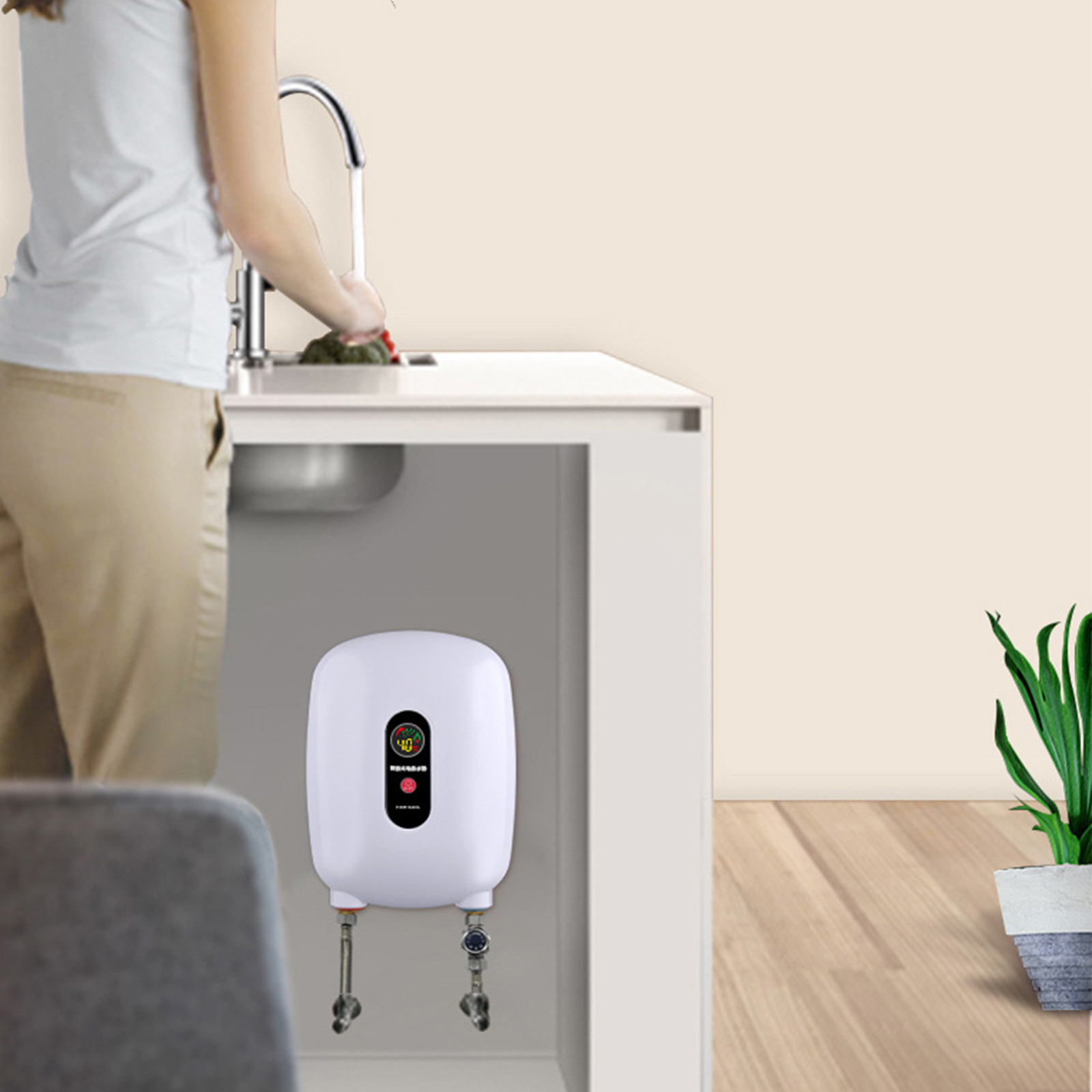 Djiypn 3500W Mini Water Heater 220V Electric Tankless Instant Hot Water Heater Thermostatic Washing Heating System For Home Kitchen Bathroom (White)
