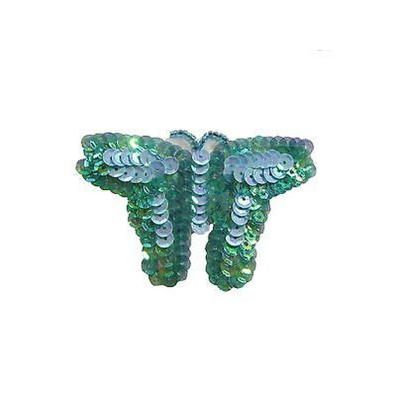 Lily 3.5"x2" Blue Green Beaded Sequins Butterfly Sew On Applique Patch Motif