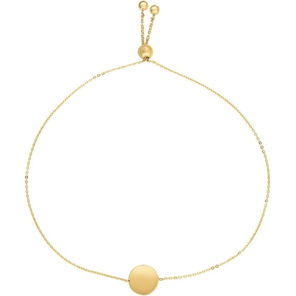 Floreo 14k Yellow Gold Round Circle Tag Adjustable Friendship Bolo Bracelet, Extendable 9.25 Inch