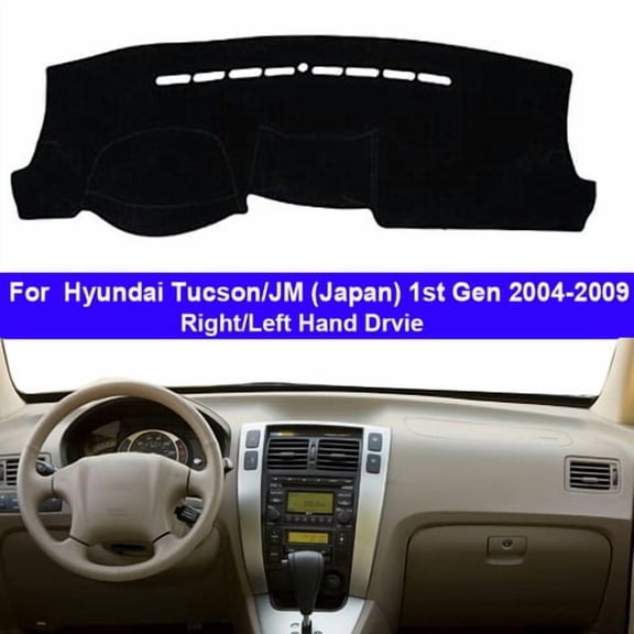 Leather Car DashMat Dashboard Protects Cover Cape For Hyundai Tucson JM Japan 2004 - 2009 Black