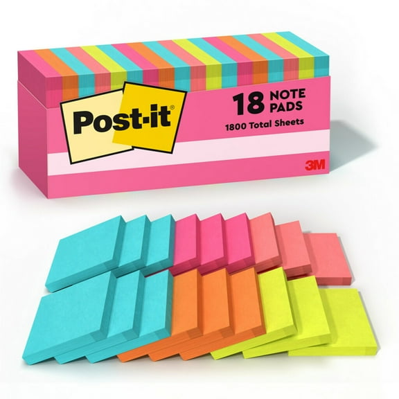 Post-it Notes, 3 in x 3 in, Poptomistic Collection, 18 Pads