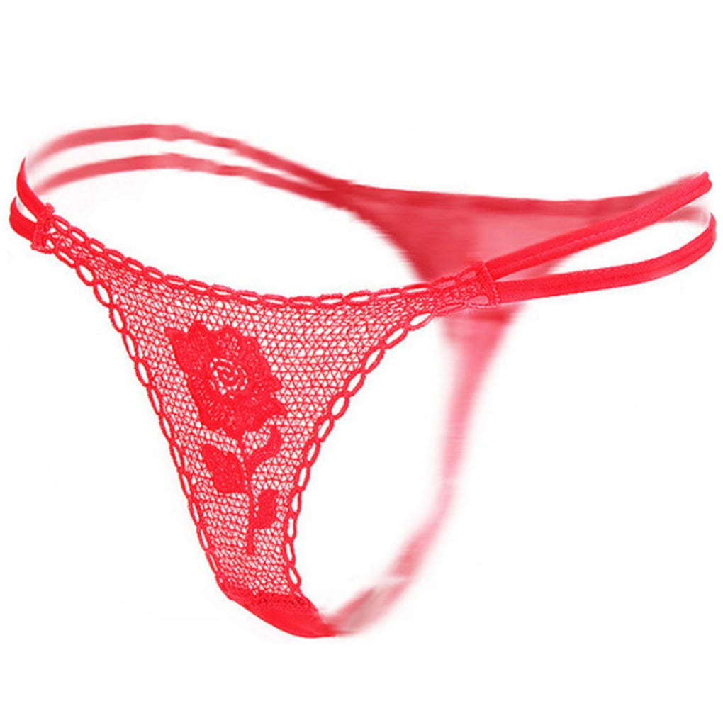 Women Sexy G String Strap Underwear Lace Rose Lips Pattern T Back