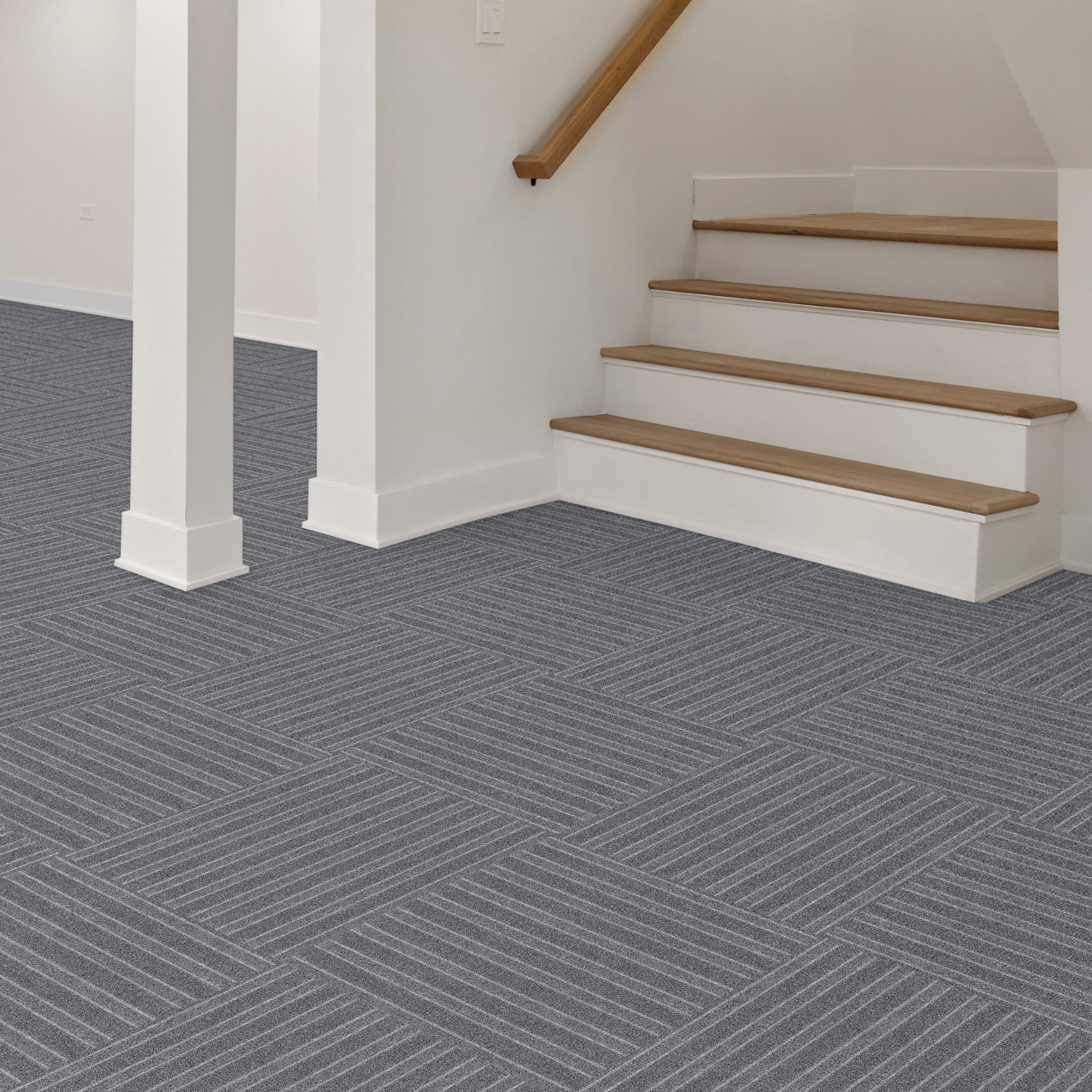 Roma Stripe Rib Gray Residential 24 in. x 24 in. Peel and Stick Carpet Tile Square 60 Sq. ft. 15 Tiles Per Box