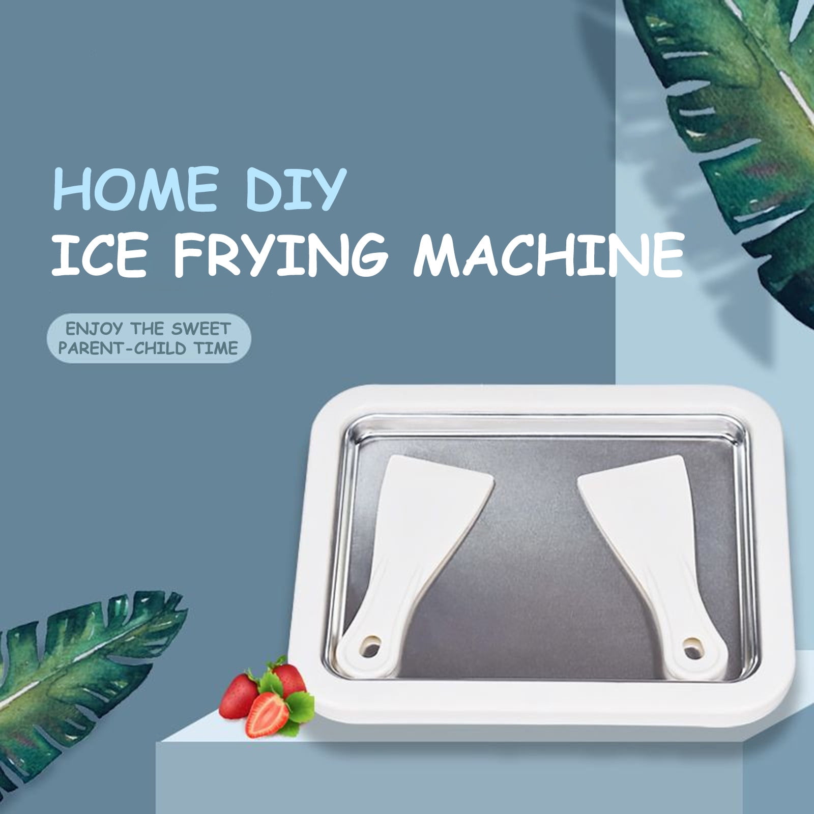 Instant Ice Cream Maker Pan for Kids and Adults, No Electric Rolled Ice Cream Tray with 2 Scrapers, DIY Frozen Yogurt and Sorbet, Stainless Steel Home Ice Cream Machine