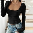 thumbnail image 4 of UYISJ Women's Y2K Long Sleeve Tops Waffle Texture Square Neck T-Shirt Casual Slim Fit Going Out Crop Tops Black M, 4 of 5