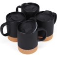 thumbnail image 1 of Lyeasw Coffee Mug with Lid and Cork Bottom, 11.8oz Ceramic Mugs Set of 4 for Tea Coffee Latte, Black, 1 of 6