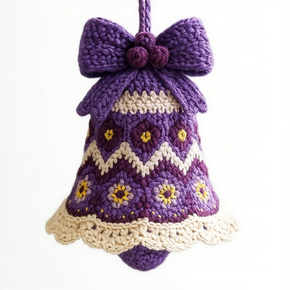 CuiLiyq DIY Crochet Christmas Bell Ornament Kit, Knitted Santa Claus Bells Decoration, Beginner Christmas Kit for Crafting A Personalized Christmas Bell (Purple)