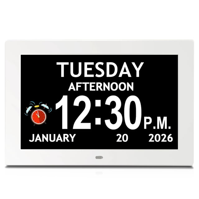 Reloj digital Pastigio de 10,1" con fecha y hora, color blanco