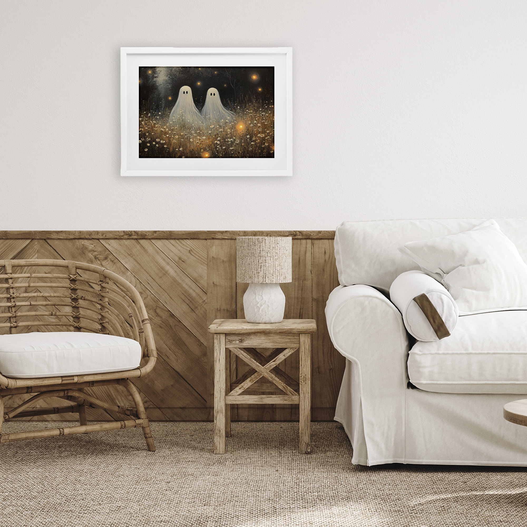 Stupell Industries Ethereal Ghost Twins White Framed Print Under Glass, design by Jacky Ngan
