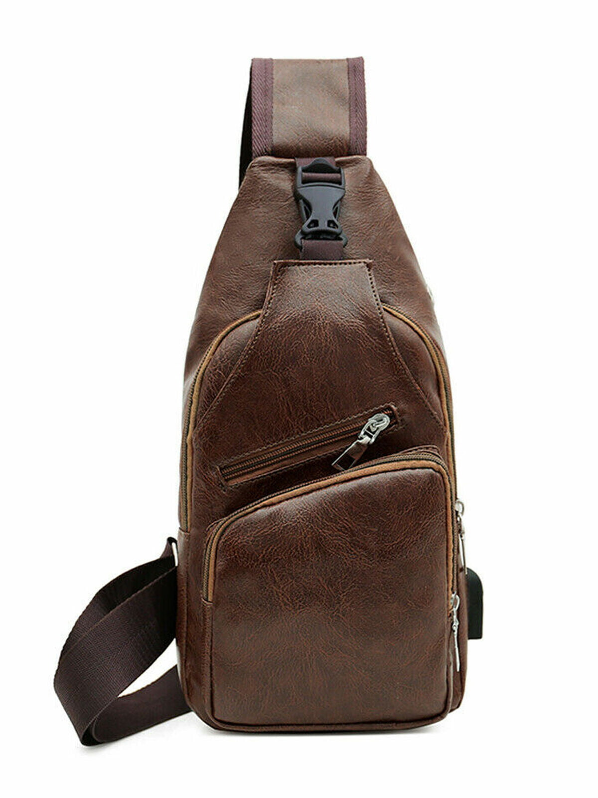 Details about   Men's PU Leather Chest Bag Shoulder Pack USB Charging Sport Crossbody Handbag US