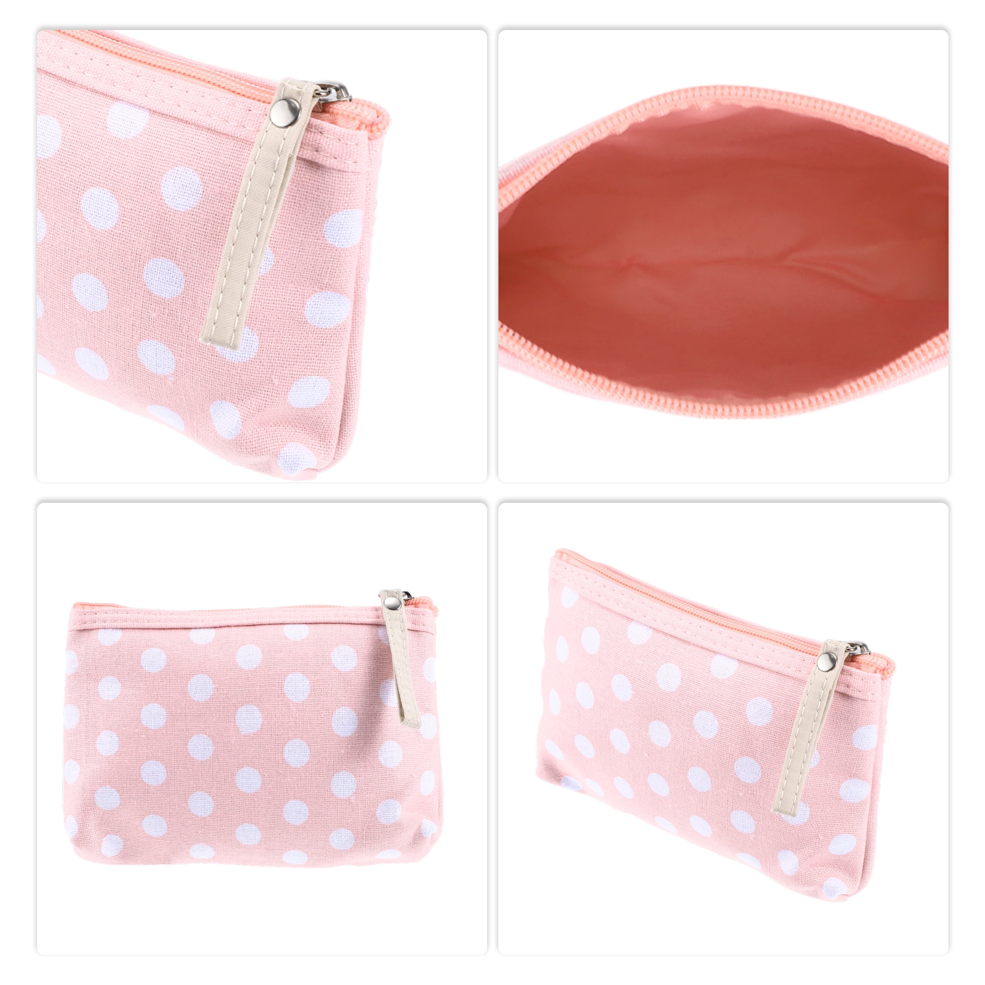 Unique Bargains 1Pc Women Durable Dots Simple Cosmetic Bag for Toiletry Pink