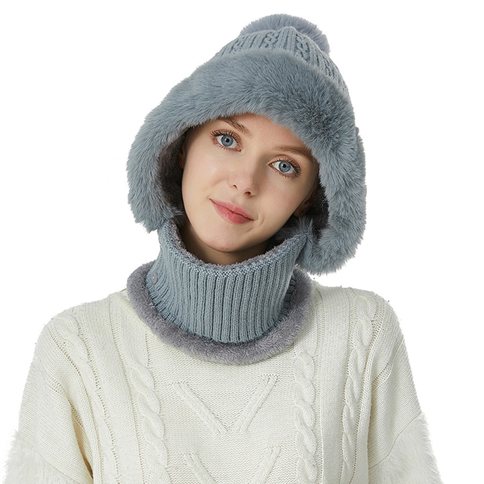 Tanhomme Winter Ski Covers, Fleece Face-Cover Hat Neck Windproof Hooded Scarf Cold Weather Warm Face-Cover Womens Hat Neck Kit Fashion Simple Versatile Knit Hat Womens Warm Ear Protecting