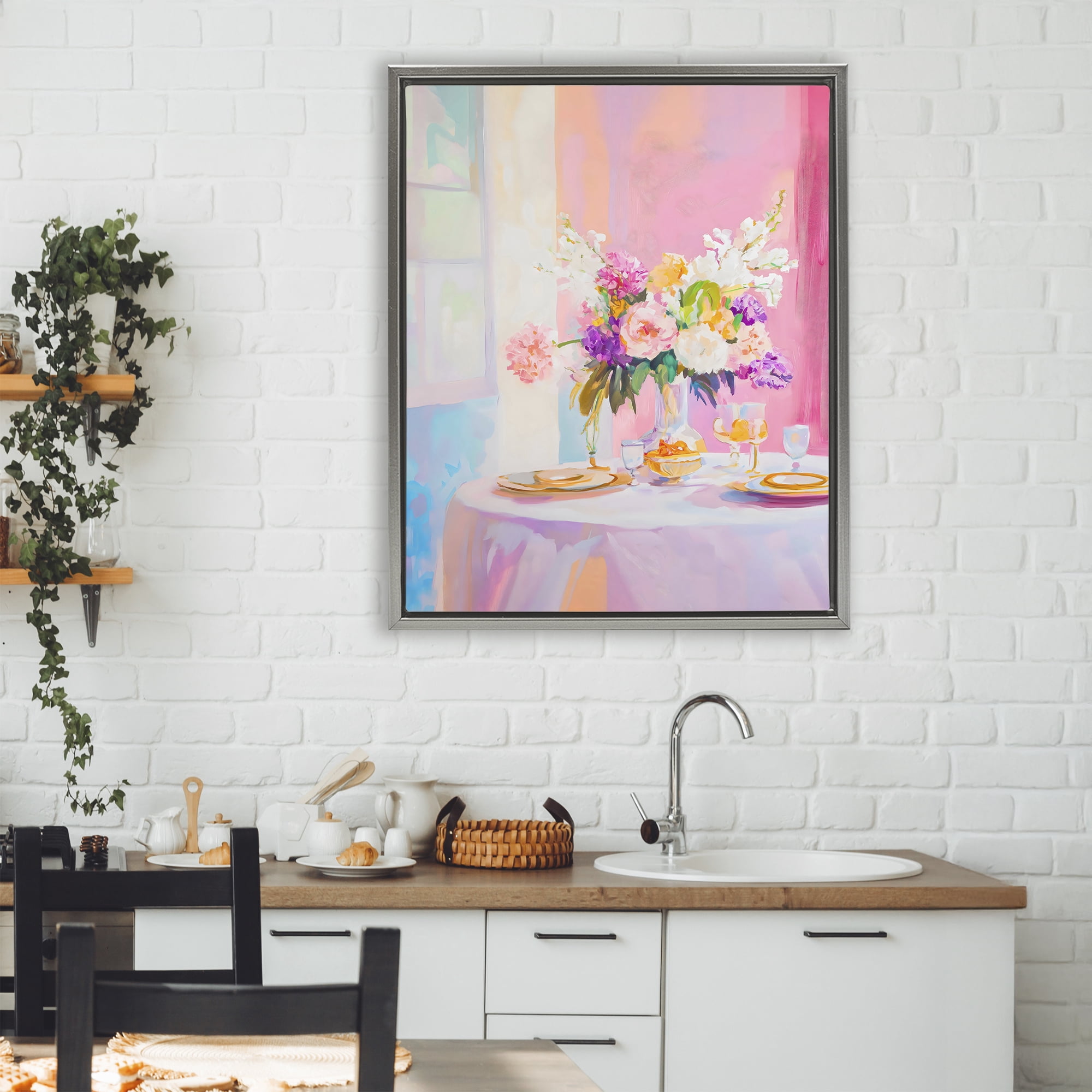 Stupell Industries Pink Brunch with Romantic Bouquet Gray Framed Floater Canvas Wall Art, design by The Prints Vibe