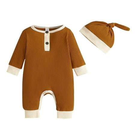 

WuLIQna Boys Girls Clothes Set Baby Romper Hat Ribbed Knit Long Sleeve Button Solid Bodysuit Jumpsuit Summer Girl Romper Ruffle Fly Sleeve Cute Rabbit Print Baby Dress With Baby Cap