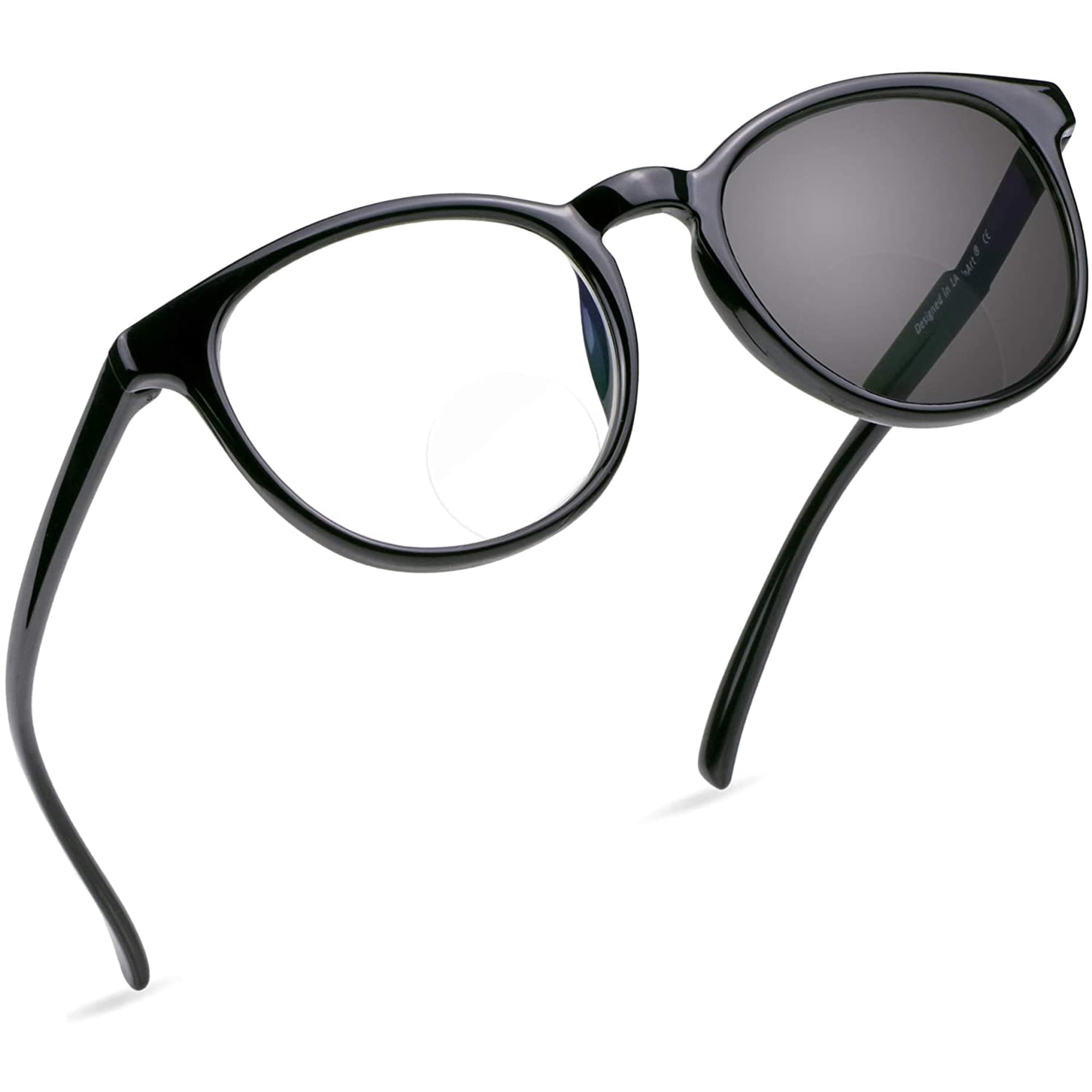 LifeArt Bifocal Reading Glasses, Transition Photochromic Dark Grey Sunglasses, Oval Frame, Computer Reading Glasses, Anti Glare (Black, +0.00/+1.00 Magnification)