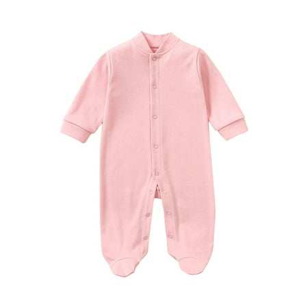 

LNWUY Spring Autumn and Winter Boys and Girls Baby Long-Sleeved Trousers Young Children s Jumpsuit Solid Color Round Neck Button Casual Baby Jumpsuit Romper Pink 3 Months
