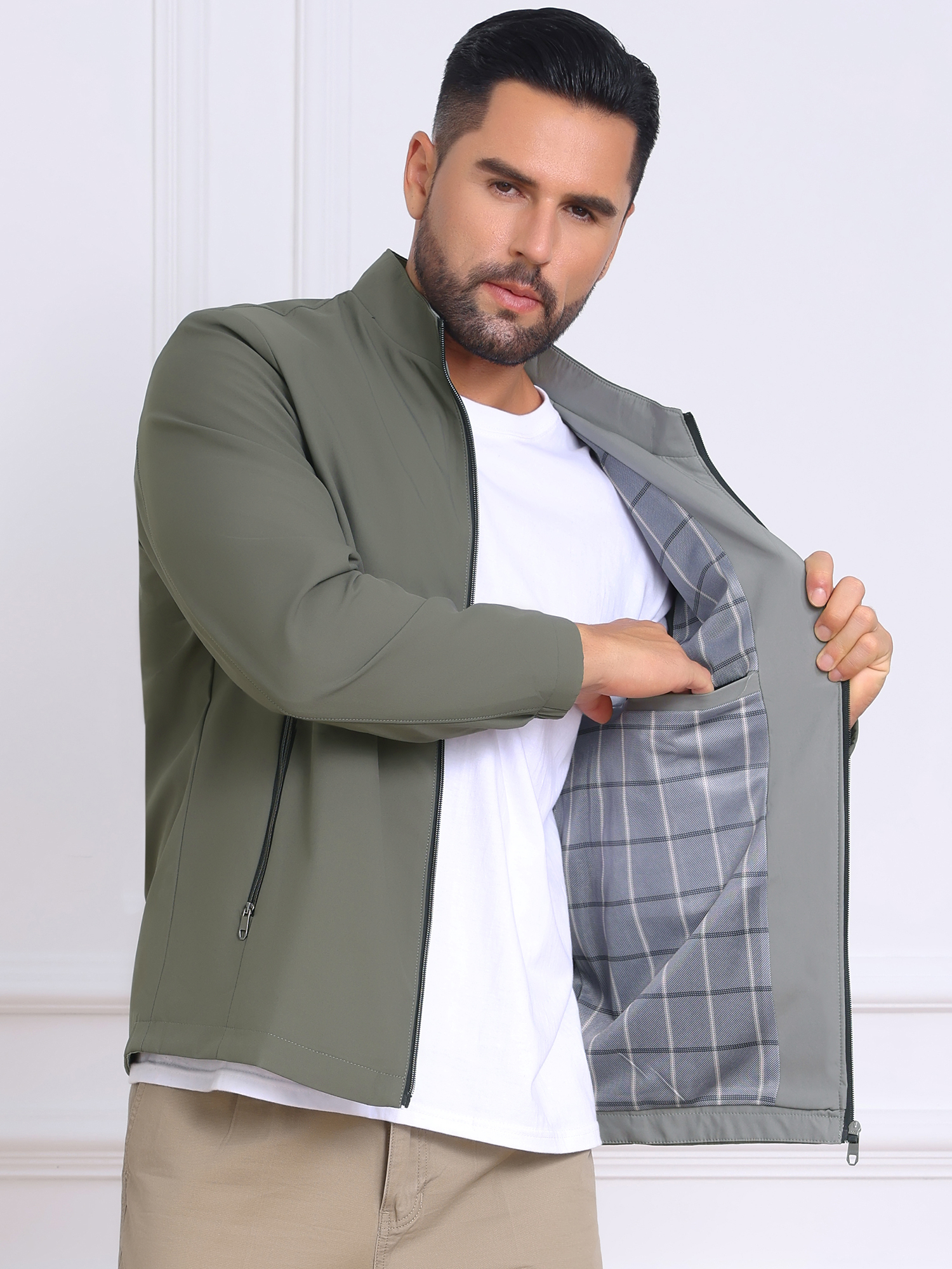 DARING DIVA Lightweight Stand Collar Full Zip Up Golf Bomber Jacket L Gray
