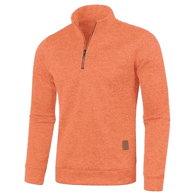 LUOGENLI Chandails pour Hommes Chemises Manches Longues Hommes Automne et Hiver Uni Fermeture Éclair Col Chandail Manches Longues Haut Mode Chandail Molletonné Chandail pour Hommes Chemise Manches Courtes Orange Taille TTG