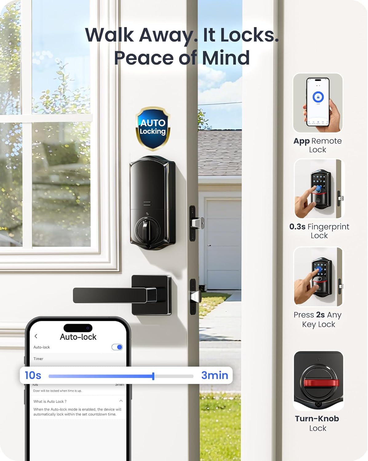 Veise Wifi Fingerprint Smart Deadbolt Lock with Handle Set, Keyless Entry Front Door Keypad Lock, App Remote Control, Matte Black