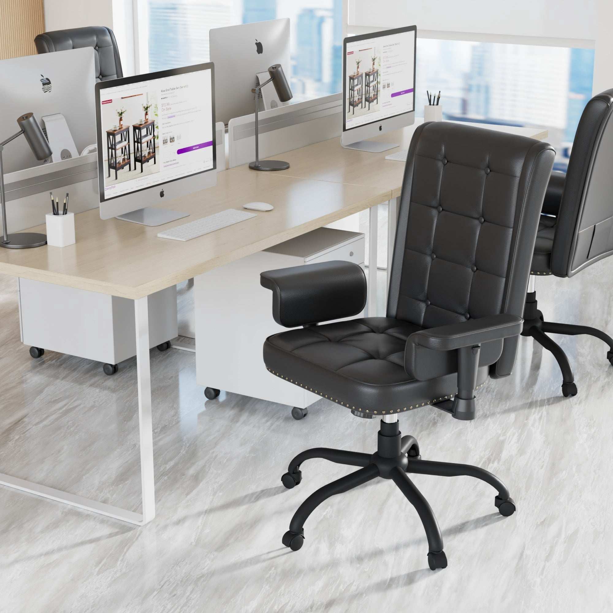 VECELO Office Chair, High Back Executive Office Chair, PU Leather Ergonomic Computer Desk Chair, Adjustable Height Swivel Task Chair with Armrests, Black