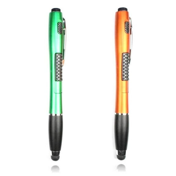 Stylus Pen [2 Pcs], 3-in-1 Touch Screen Pen (Stylus   Ballpoint Pen   LED Flashlight) For Smartphones Tablets [Green   Orange]   2 Extra Ink