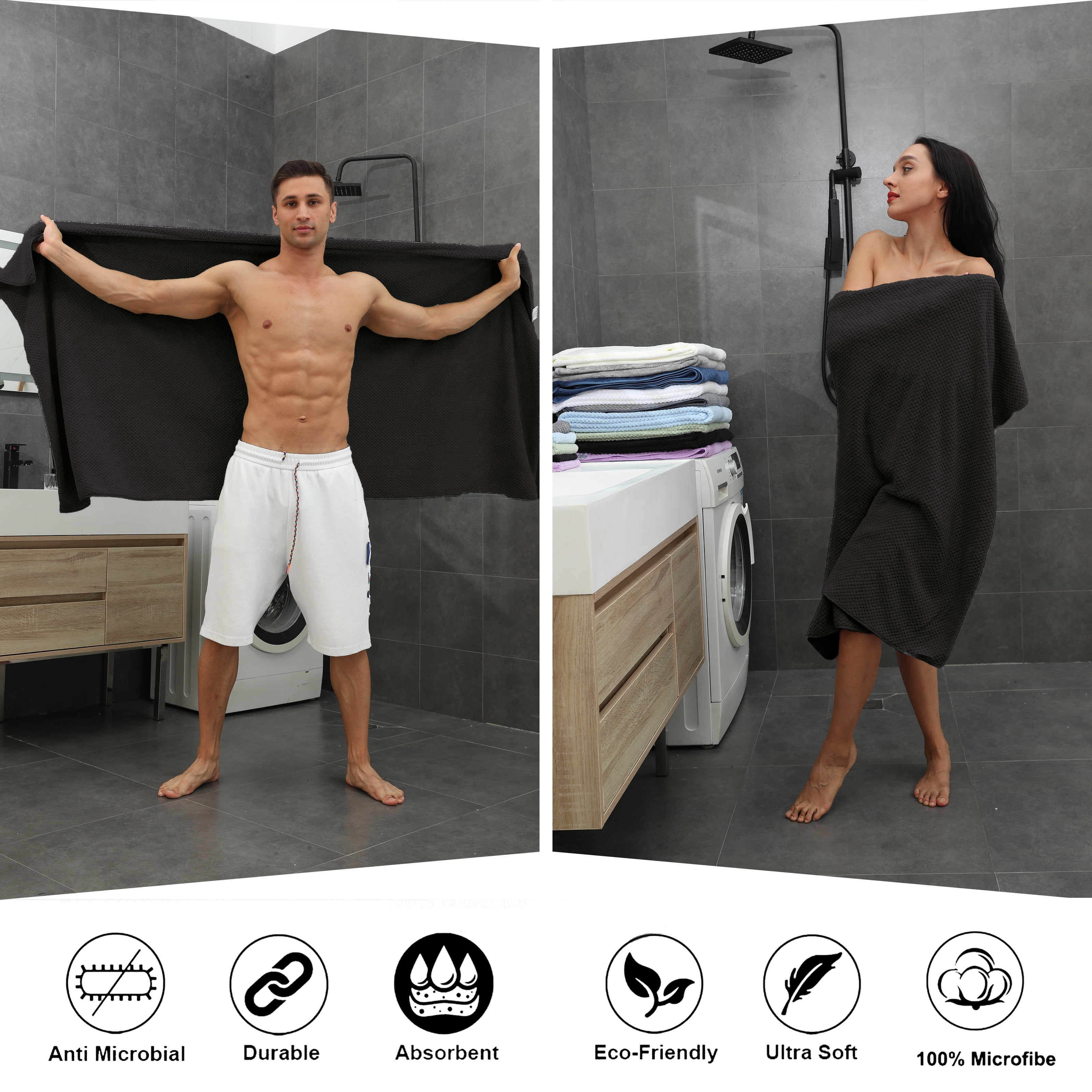 Smuge Extra Large Bath Towel Sets of 8, 2 Large Bath Towels Oversized, 2 Hand Towels, 4 Washcloths, Soft Microfiber, Quick Dry, Highly Absorbent Bath Towels for Bathroom Kitchen Spa(Dark Brown)