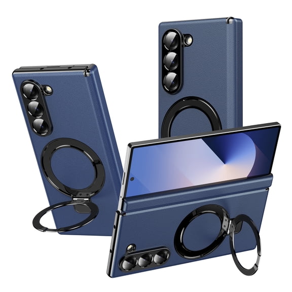 Allytechgroup Shockproof Case for Samsung Galaxy Z Fold 6, Magnetic Cover Support Wireless Charging Anti-Scratch Ring Bracket Stand Bumper Rugged Phone Case for Galaxy Z Fold 6, Blue