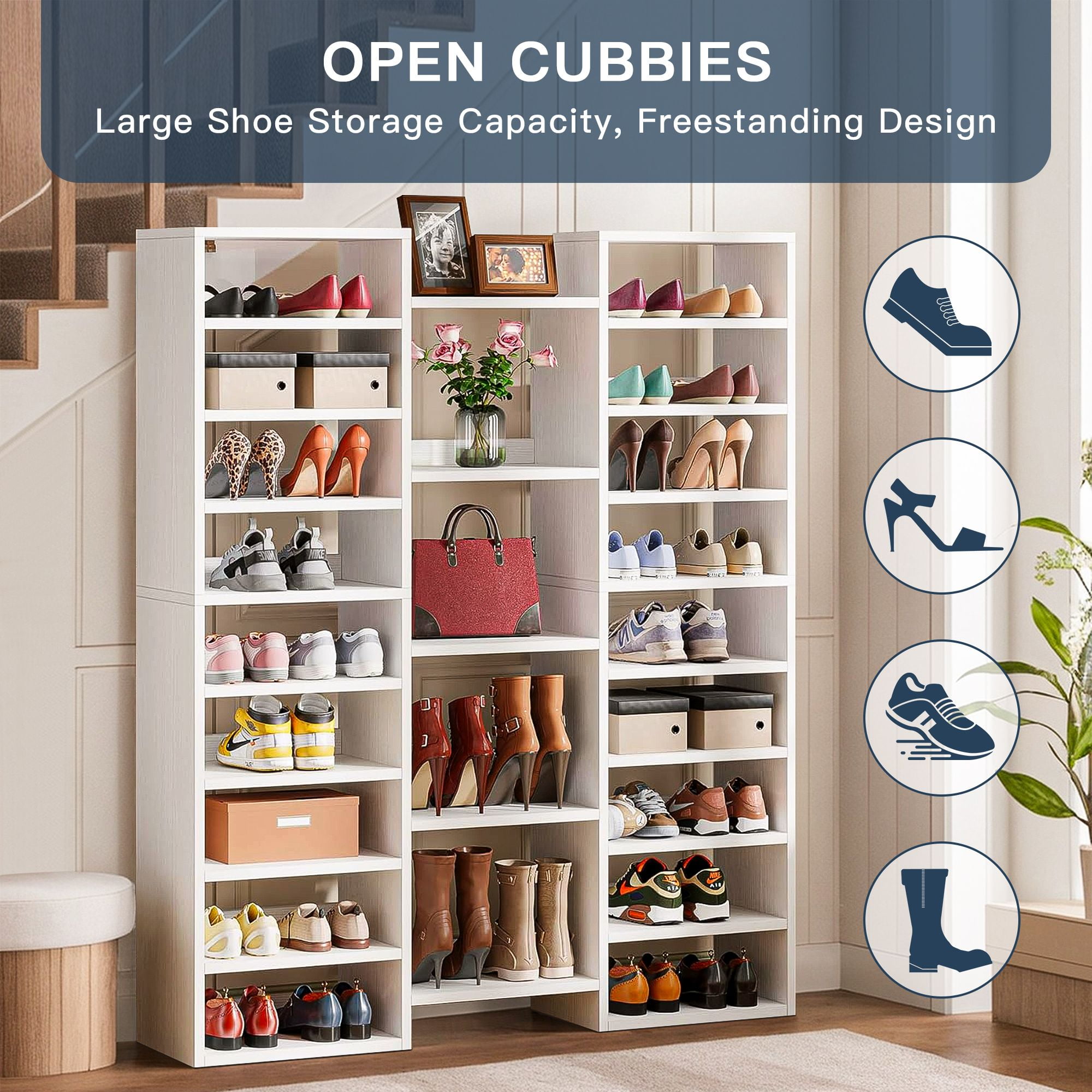 Demi Bonn Elegant Wooden Shoe Storage Cabinet, Space-Saving Solution with Cubbies for 23 Pairs, Freestanding Shoe Rack Organizer, White