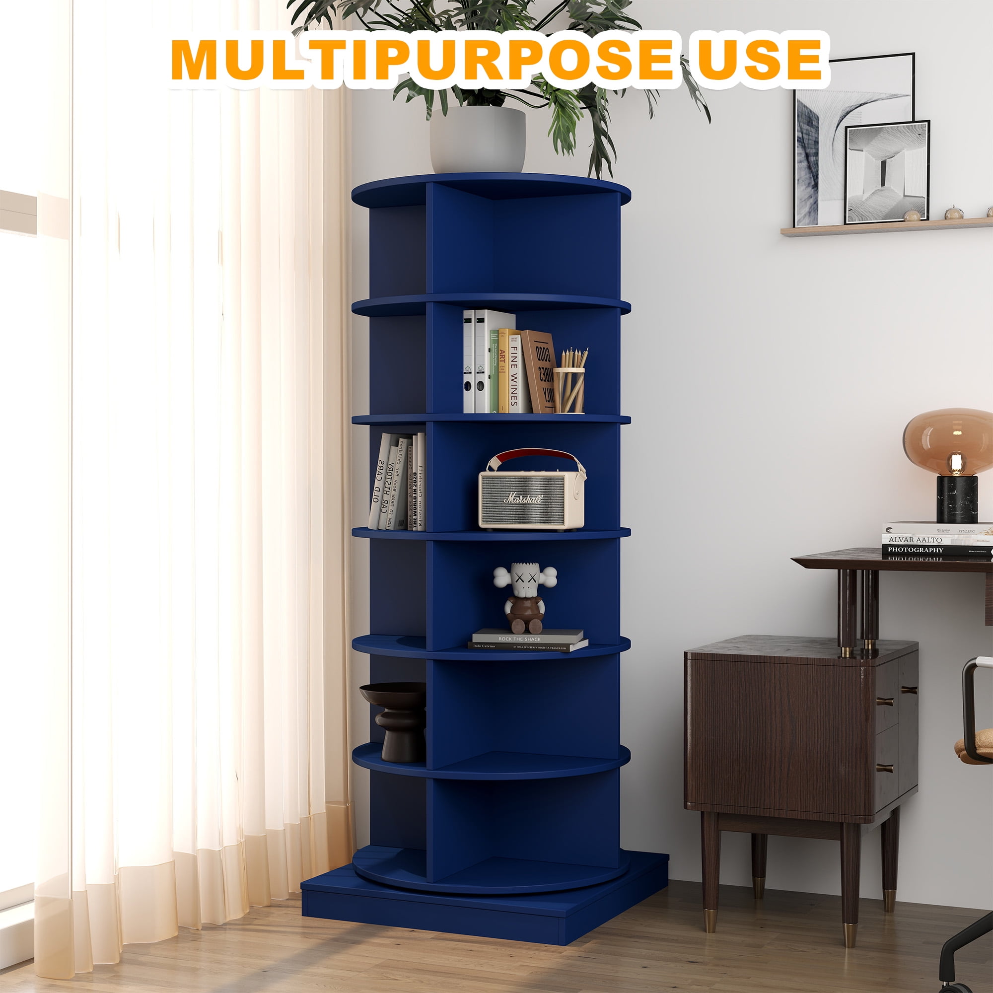 Aukfa 6-Tier Rotating Shoe Rack Storage, 360° Spinning Shoe Organizer Closet, Blue