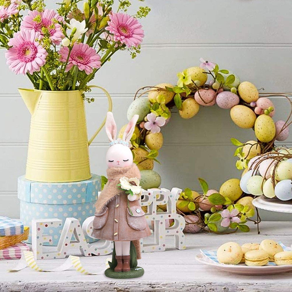 Jiibva Easter Bunny Statue Resin Rabbit Ornaments Cartoon Bunny Desktop Decor Rabbit Home Ornaments Bunny Easter Party Decor