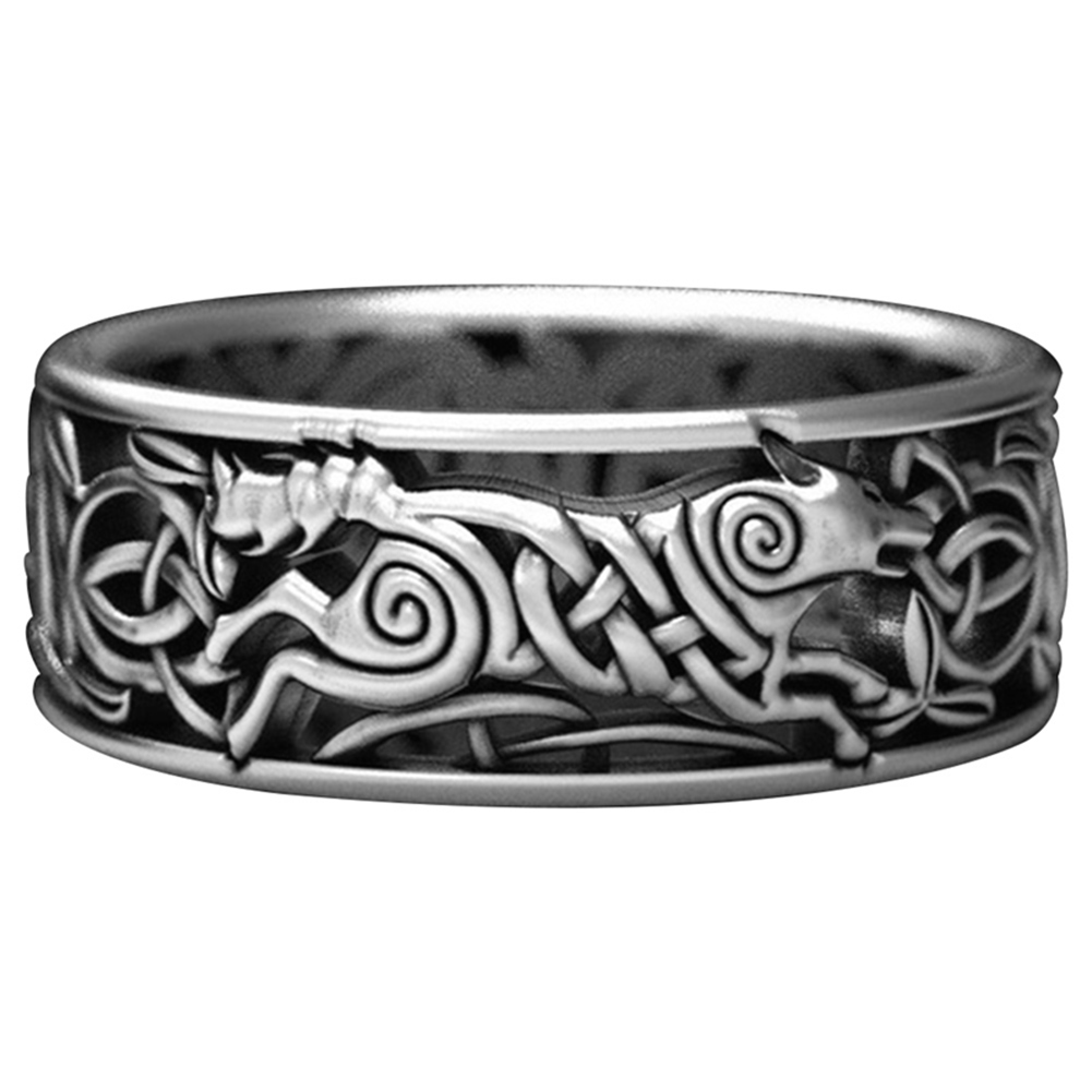 HEQU 9117 925 Sterling Silver Celtic Wolf  Ring  Wolf  Knot 