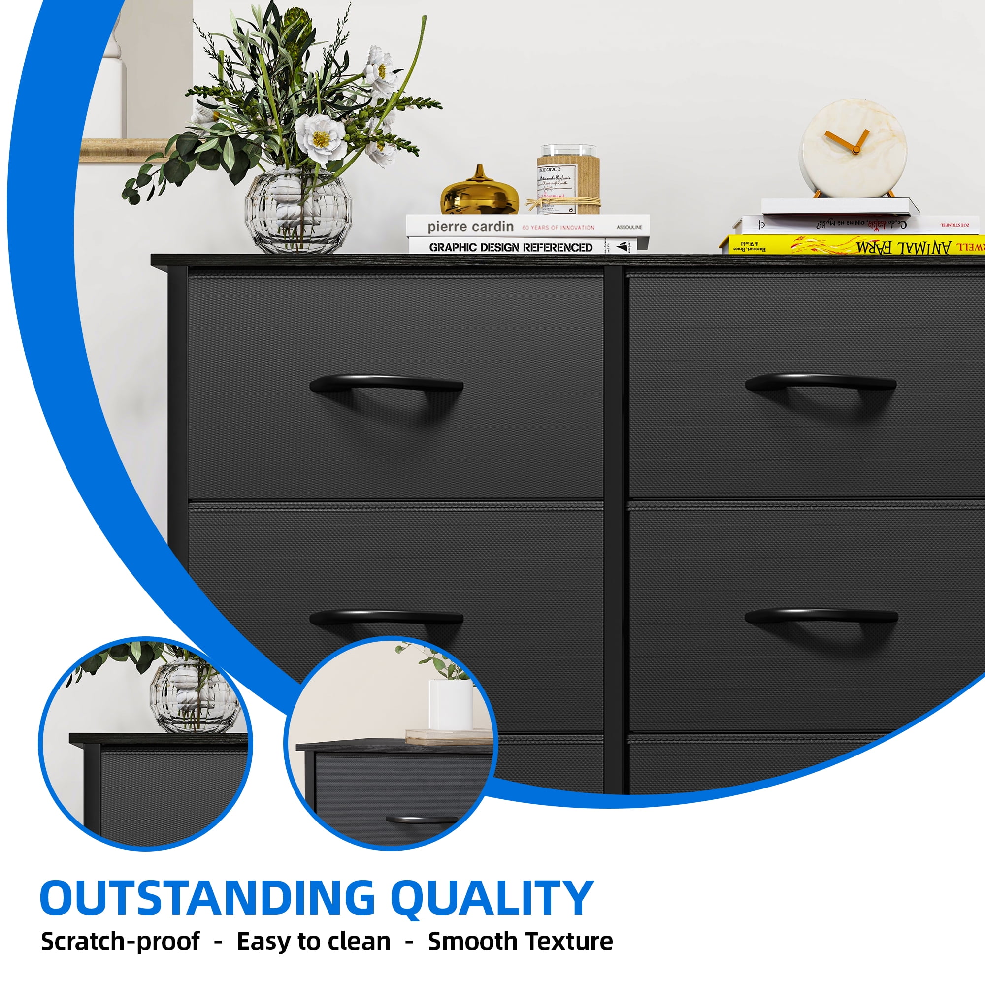 Uforic 8 Drawer Dresser, Chest of Drawers Fabric Storage Dressers for Living Room Black