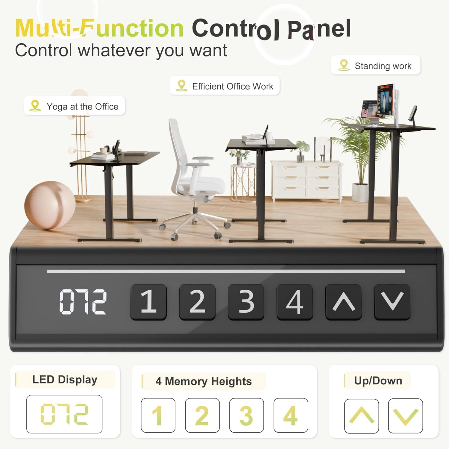 JessieMal Electric Standing Desk, 40 x 24 Inches Sit Stand up Desk, Sit Stand Height Adjustable Home Office Desk with 4 Height Position Memory - with Splice Board (Black, 40)