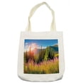 thumbnail image 1 of Landscape Tote Bag, Fall Scenery Picture in Mountains Flowers Alpine Trees Forest at Sunrise, Cloth Linen Reusable Bag for Shopping Books Beach and More, 16.5" X 14", Cream, by Ambesonne, 1 of 2