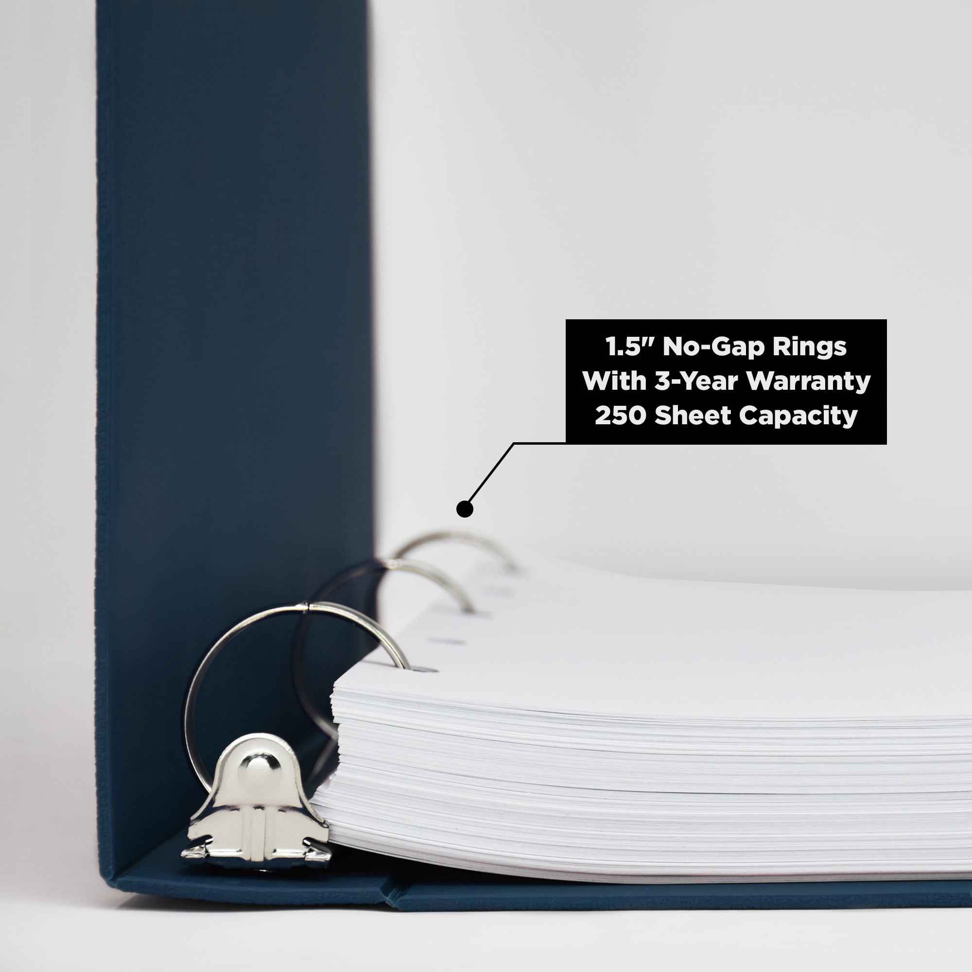 Carstens 1.5- Inch Heavy Duty 3-Ring Binder - Side Opening, Navy Blue