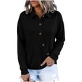 thumbnail image 4 of Hurxie Women's Solid Color Sports Casual Loose Button Lapel Hoodless Sweatshirt Top Black,S, 4 of 7
